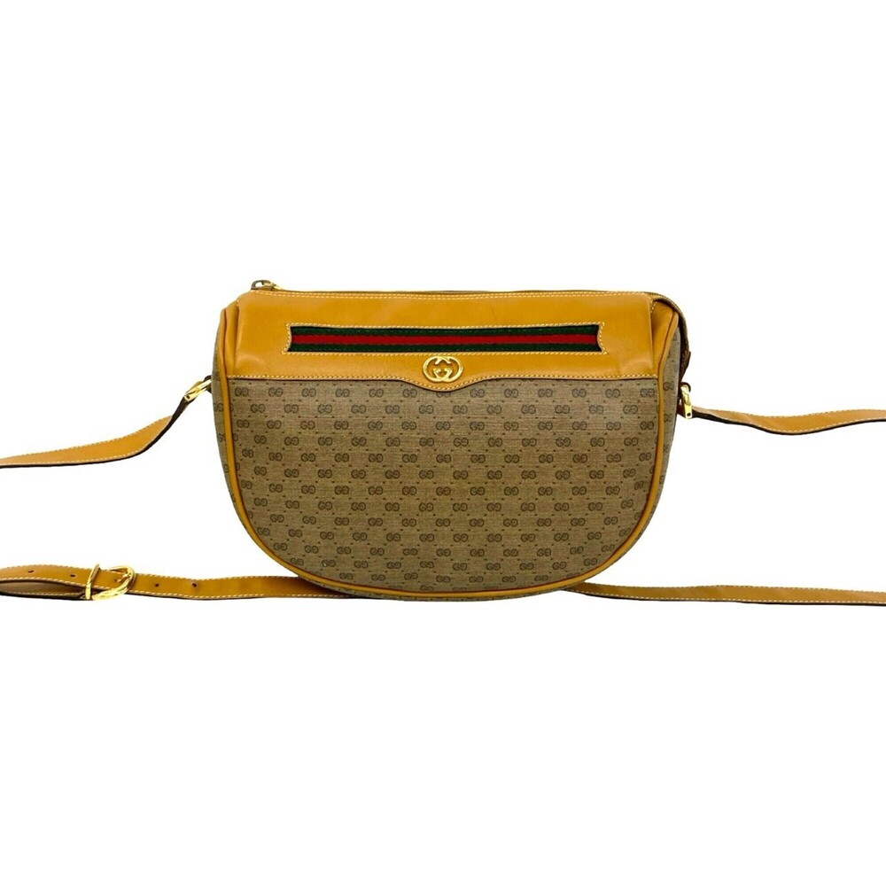 GUCCI Vintage Sherry Line Micro GG Leather Shoulder Bag/Pouch, Brown, 106-1